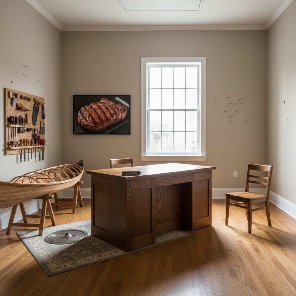 The Office room ideas, Schrute-style: a rustic timber office rendered by Architectural AI