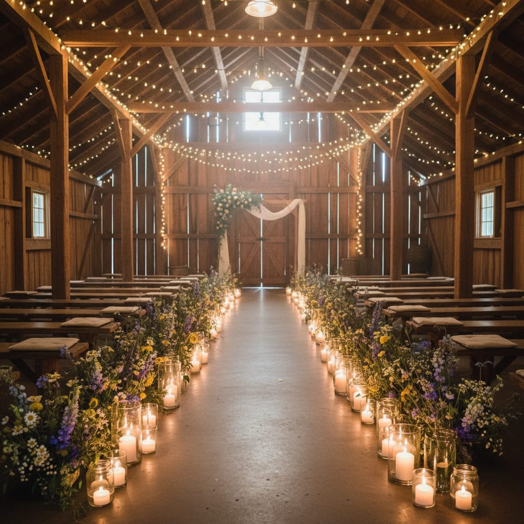 A Schitt's Creek-style rustic barn interior with chic modern styling, generated by Architectural AI
